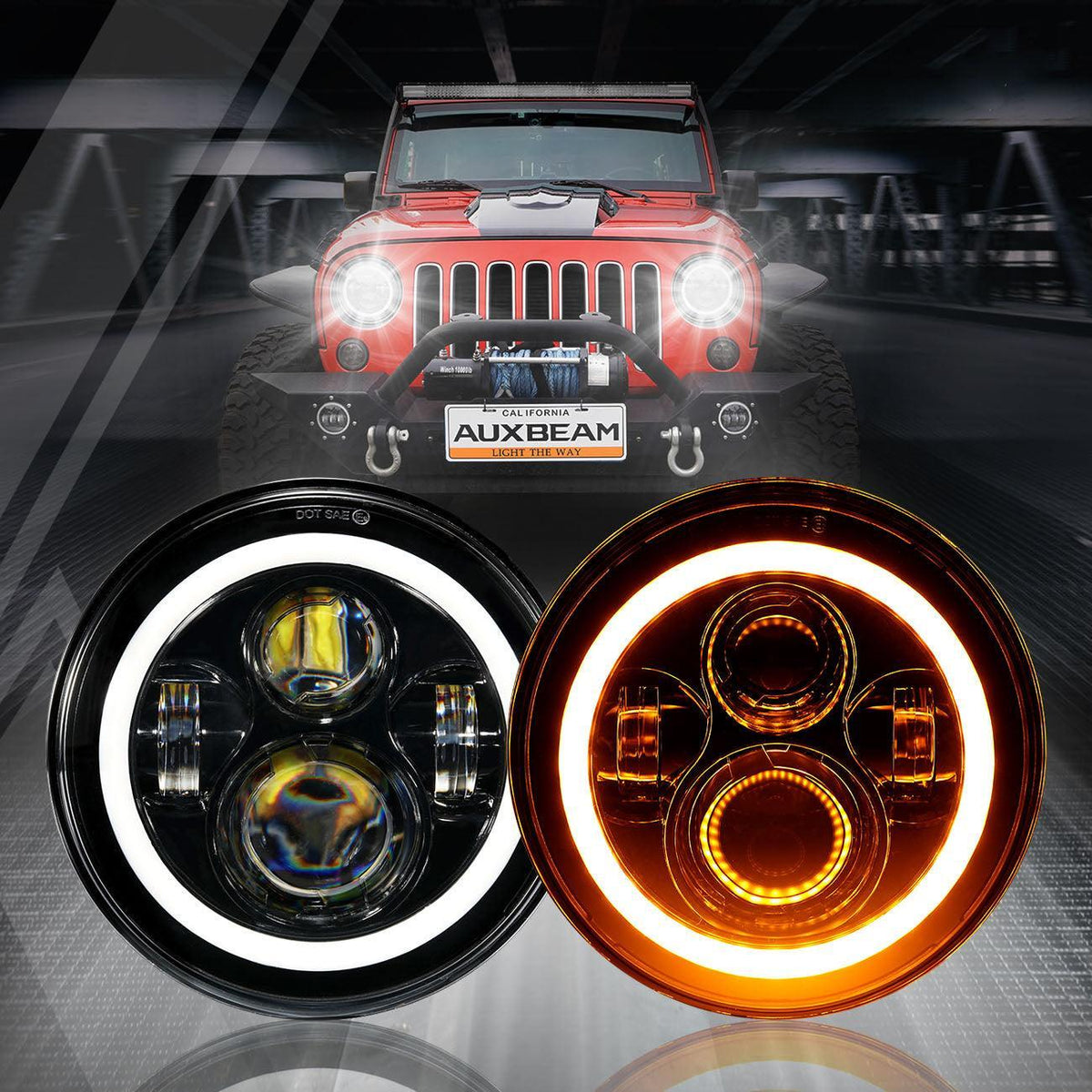 Auxbeam 7'' LED Halo Headlights for Jeep Wrangler2007-2018 JK