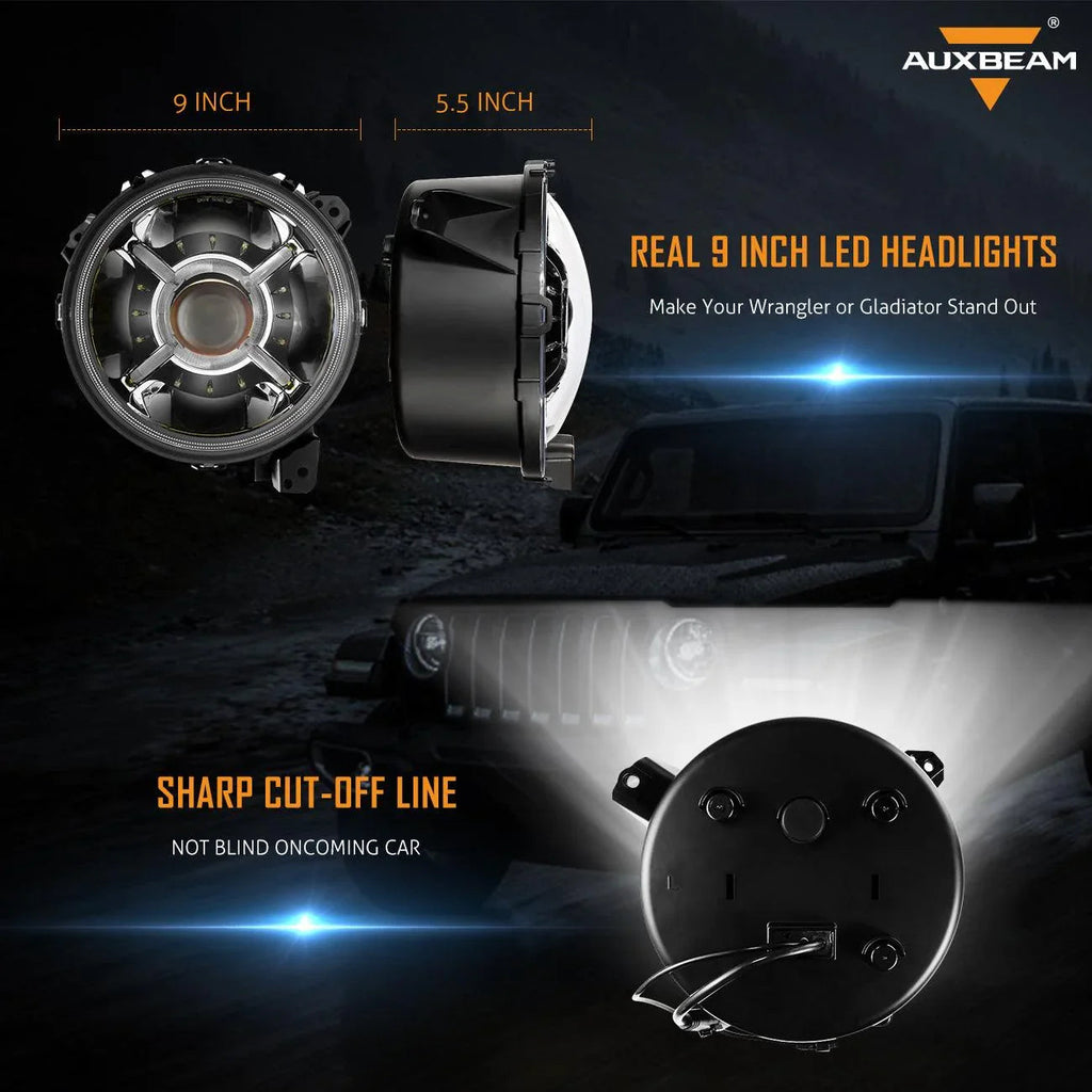 Auxbeam 9'' Round 100W LED Headlights for Jeep Wrangler JL 2018-2019