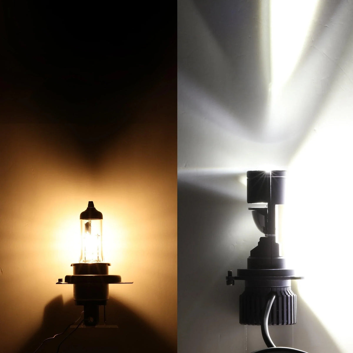 Auxbeam H4/HS1 LED Headlight Bulbs Mini Bi-LED Projector Lens High Low Dual Beam