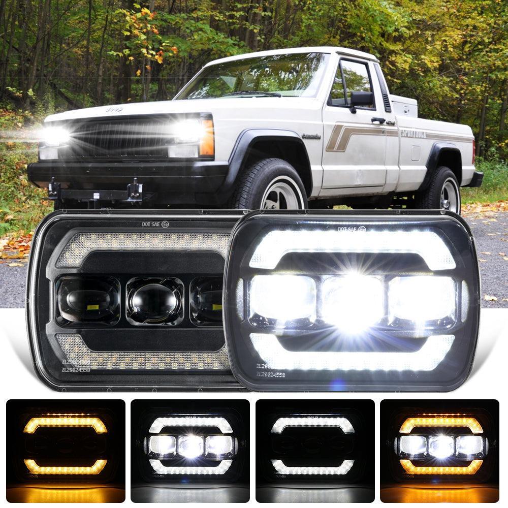 Auxbeam 7x6 Inch Sealed Beam LED Headlights with Hi-Lo Beam Yellow Turn Signal