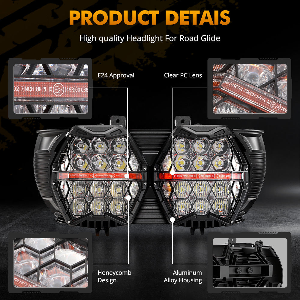 Auxbeam DOT Motorcycle LED Dual Headlight for 2015-2016 CVO Road Glide Ultra