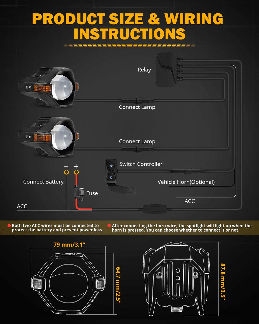 Auxbeam 3 Inch Motorcycle LED Spotlight Bi-LED Projector Lens Headlight 120W