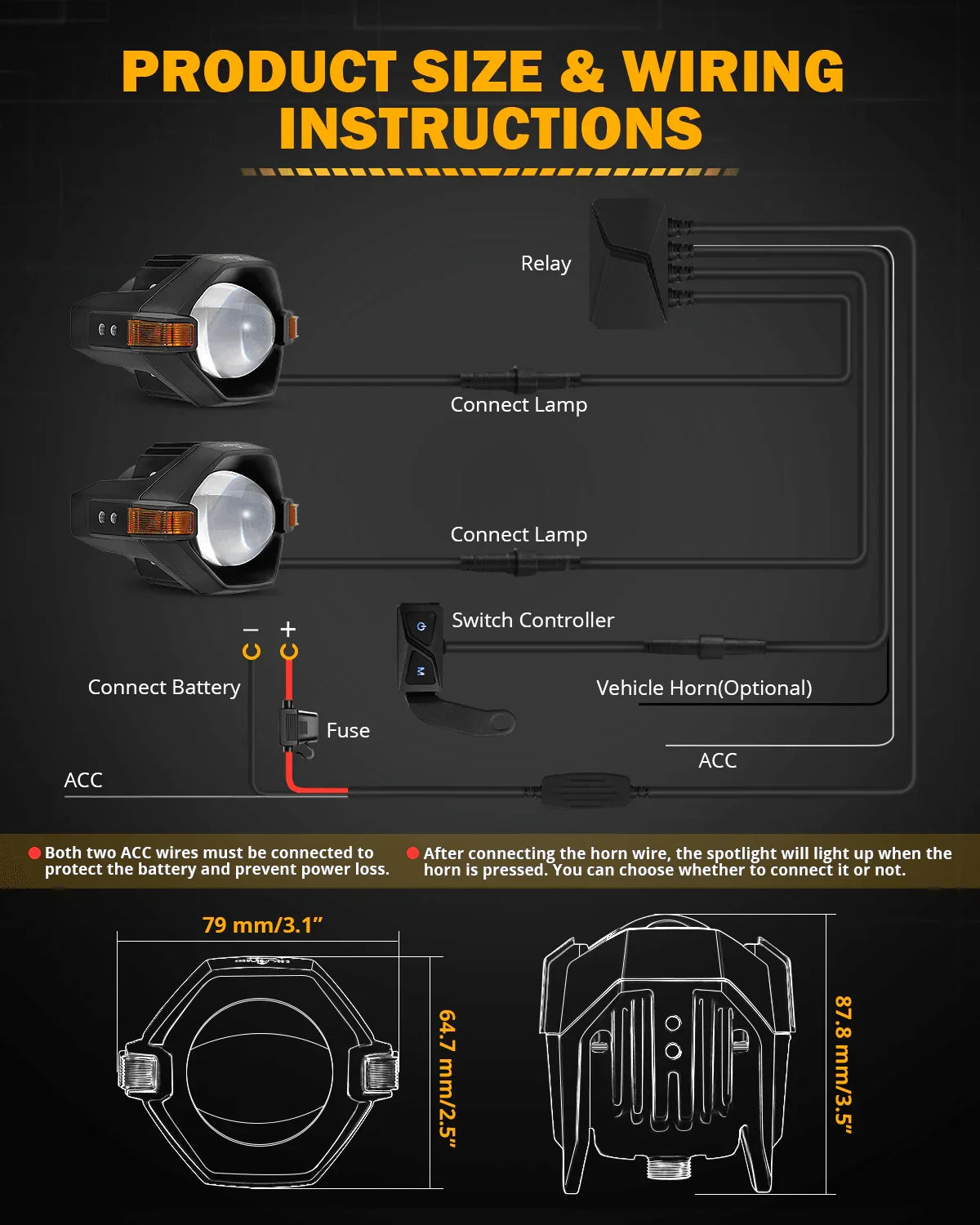Auxbeam 3 Inch Motorcycle LED Spotlight Bi-LED Projector Lens Headlight 120W