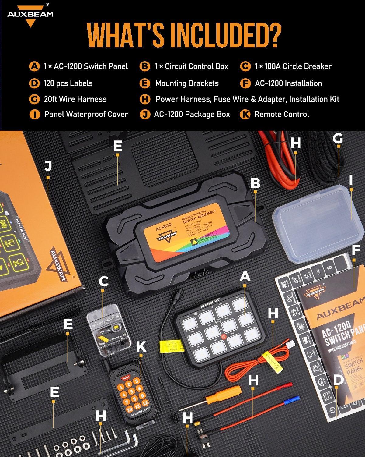 AC Series 12 Gang (AC-1200) RGB Switch Panel with APP&Remote Control, Toggle/ Momentary/ Pulsed Mode Supported(One-Sided Outlet)