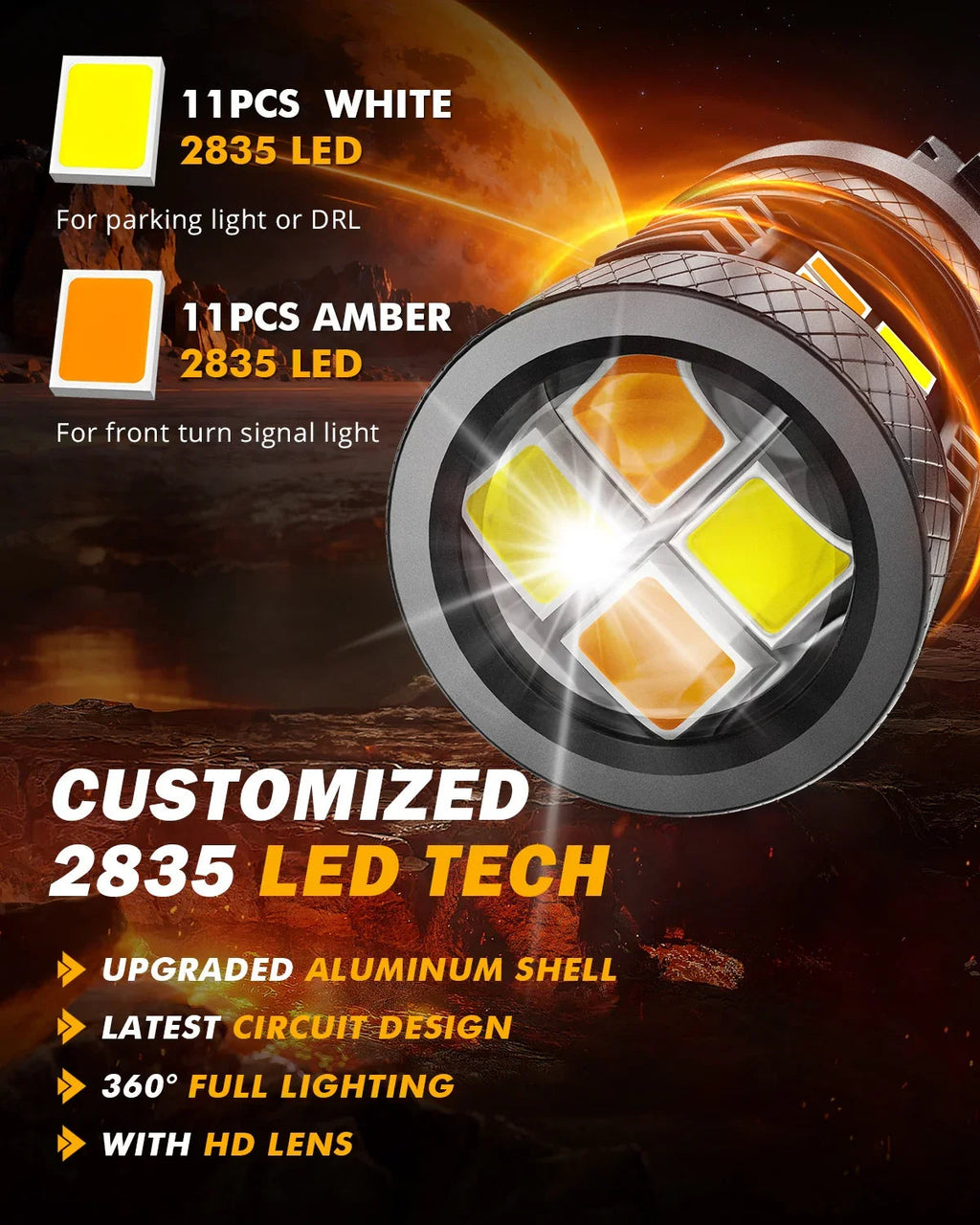 Auxbeam T25 3157 3156 LED Front Turn Signal & DRL Light Bulbs Dual Color