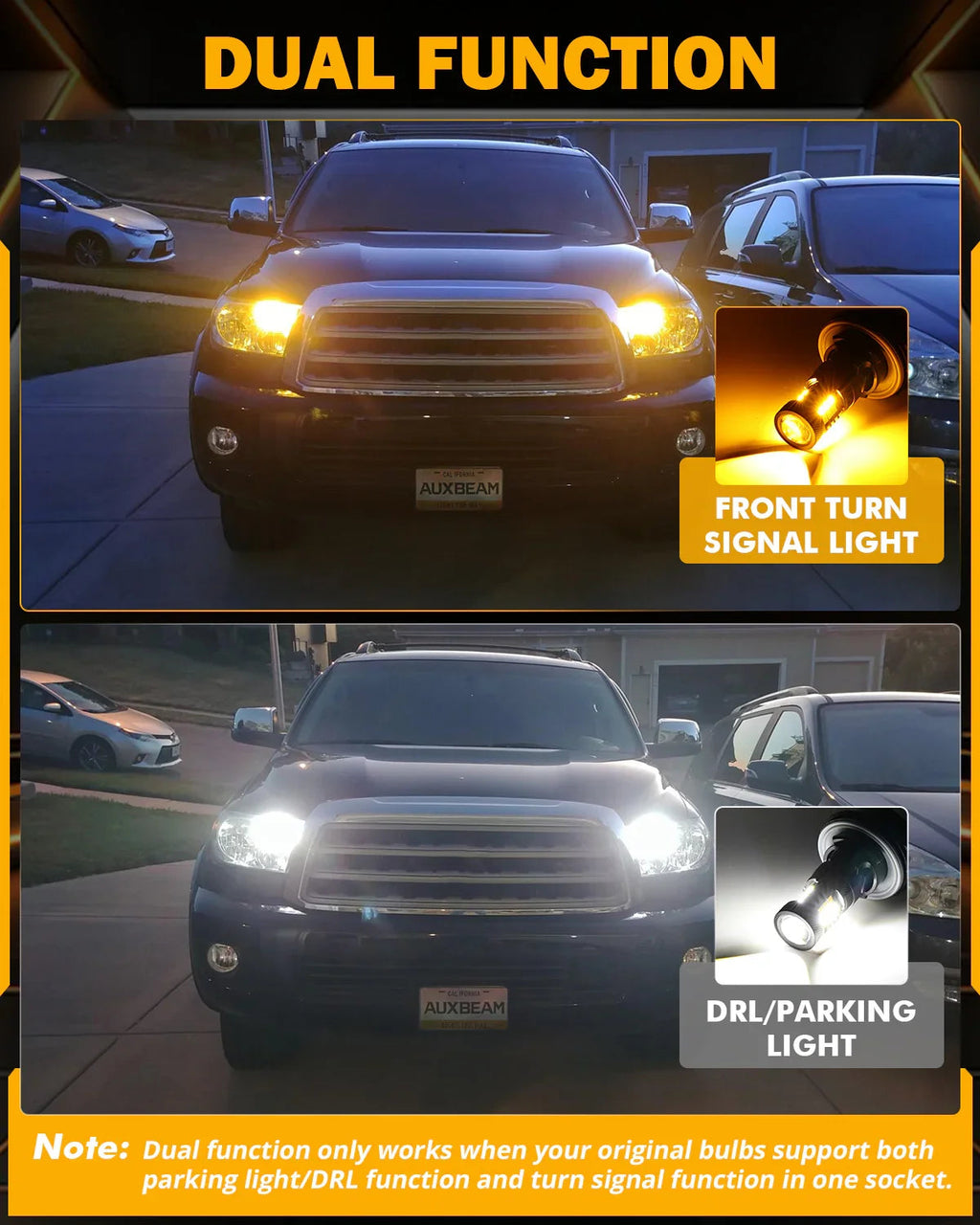 Auxbeam T25 3157 3156 LED Front Turn Signal & DRL Light Bulbs Dual Color