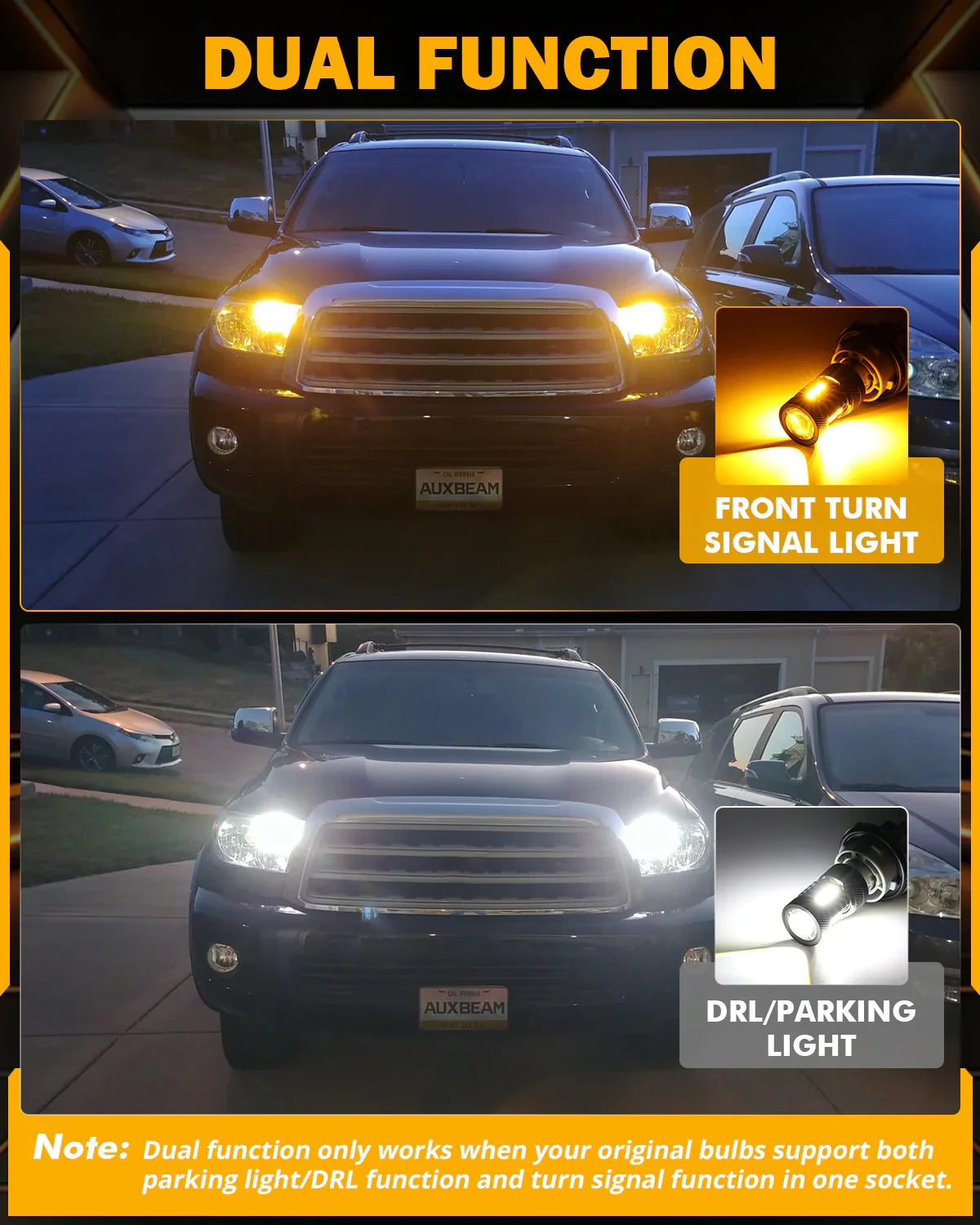 Auxbeam 1157 BAY15D LED Front Turn Signal & DRL Light Bulbs Dual Color