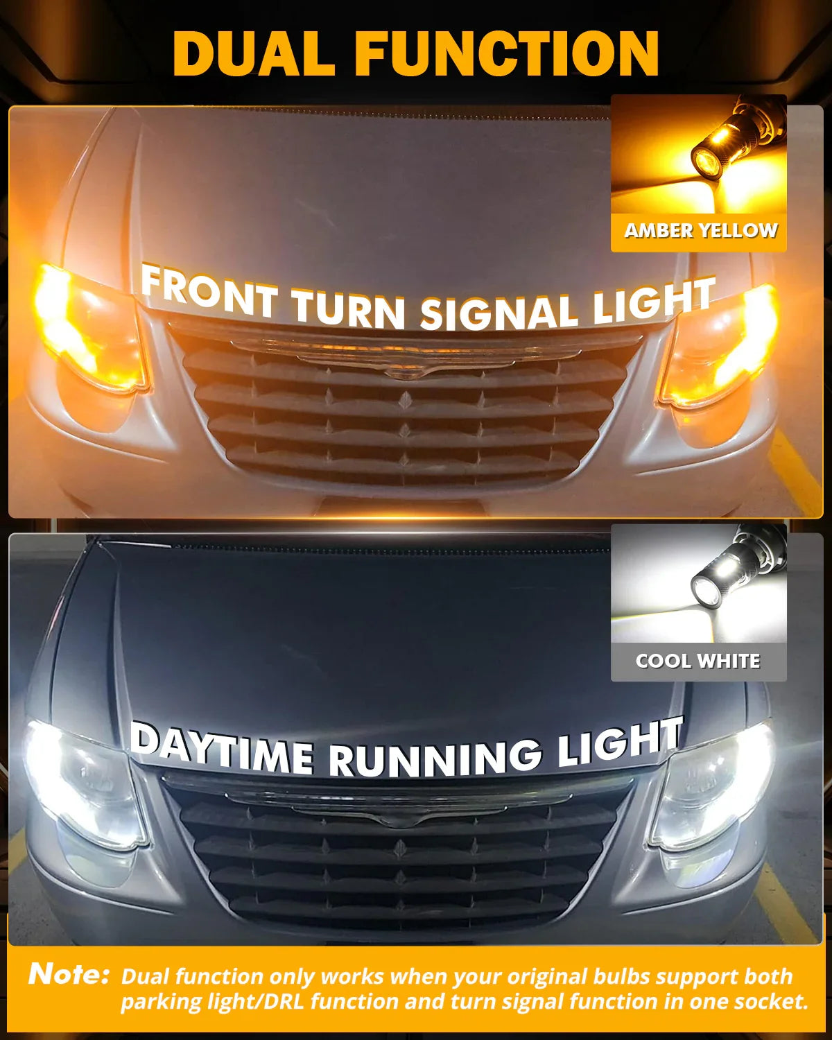 Auxbeam 1157 BAY15D LED Front Turn Signal & DRL Light Bulbs Dual Color