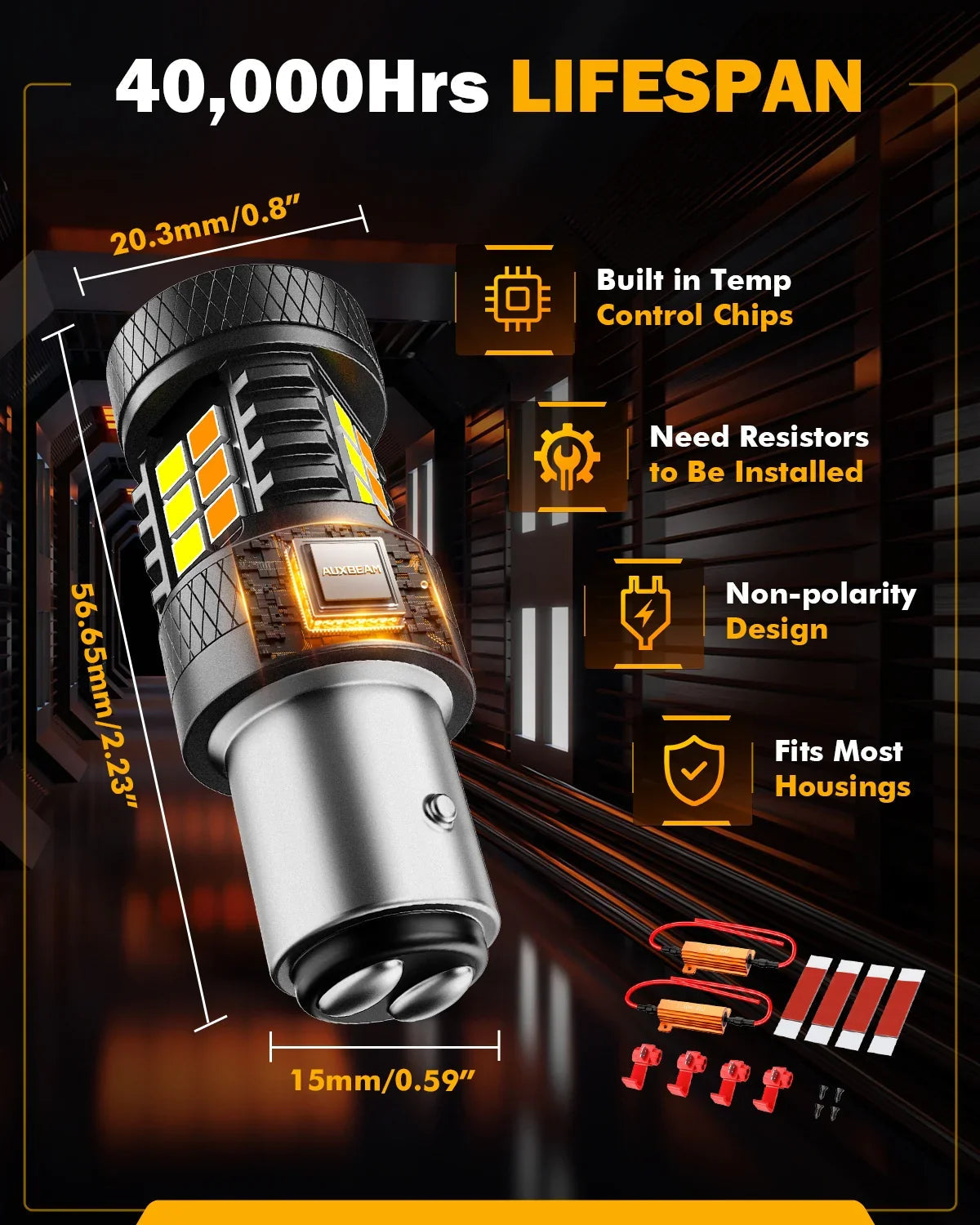 Auxbeam 1157 BAY15D LED Front Turn Signal & DRL Light Bulbs Dual Color