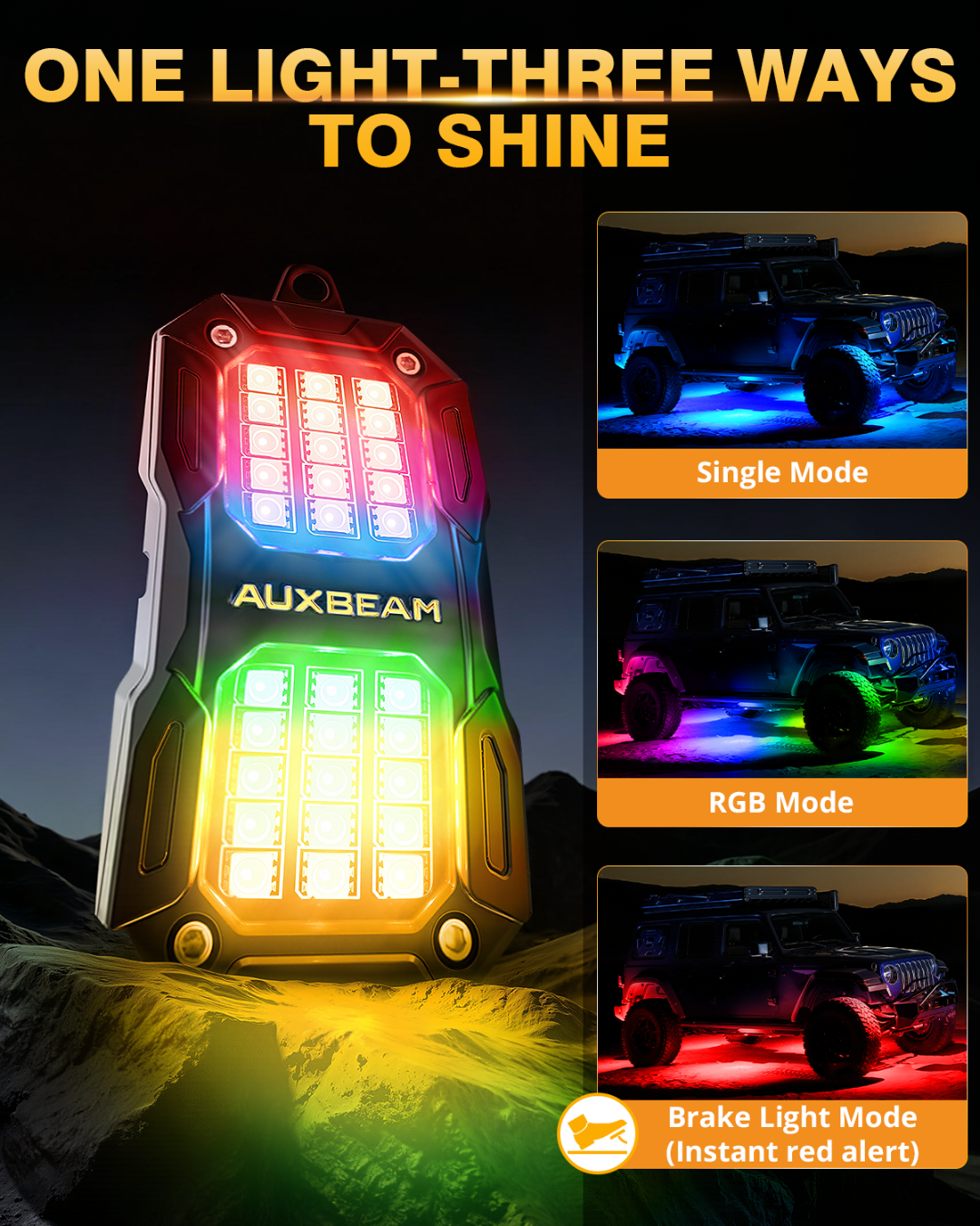 Auxbeam Vibrant Series 8PCS RGB LED Rock Lights Kit Multicolor Neon Underglow