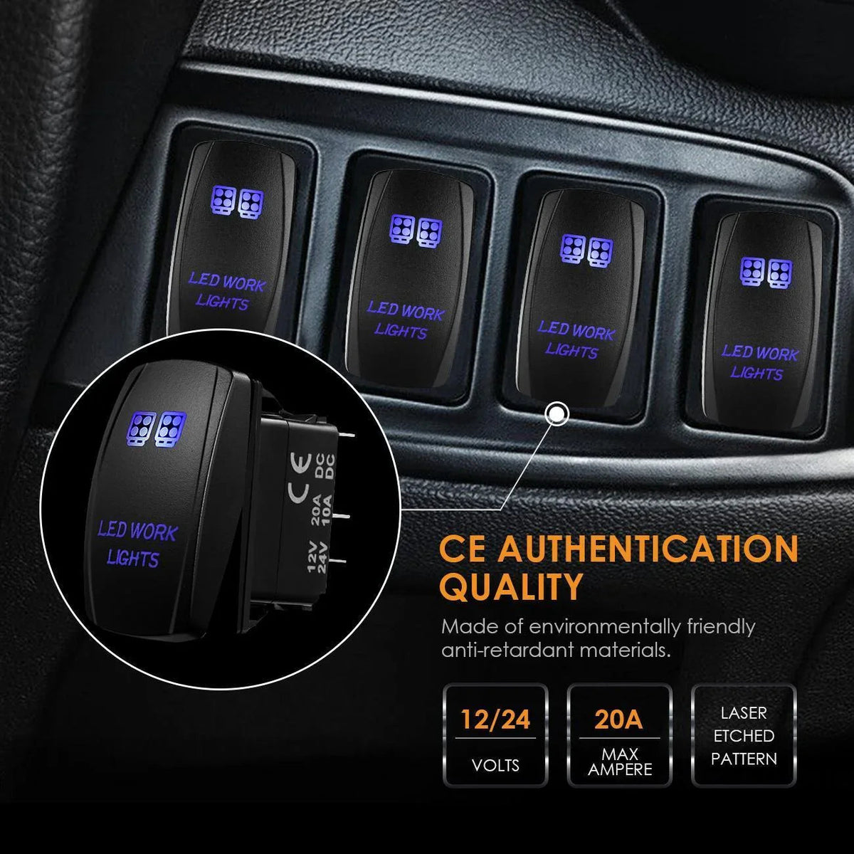 5 Pin Laser On/Off switches 20A/12V 10A/24V Switch with Jumper Wires Set for Cars,Trucks,RVs