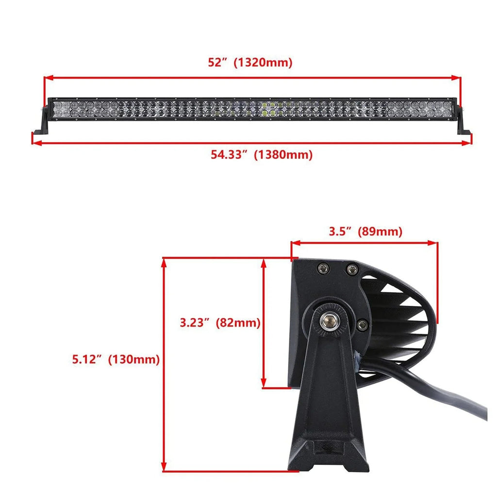 Auxbeam 52" Straight LED Light Bar & 4" LED PODS for Jeep Wrangler JK 2007~2017