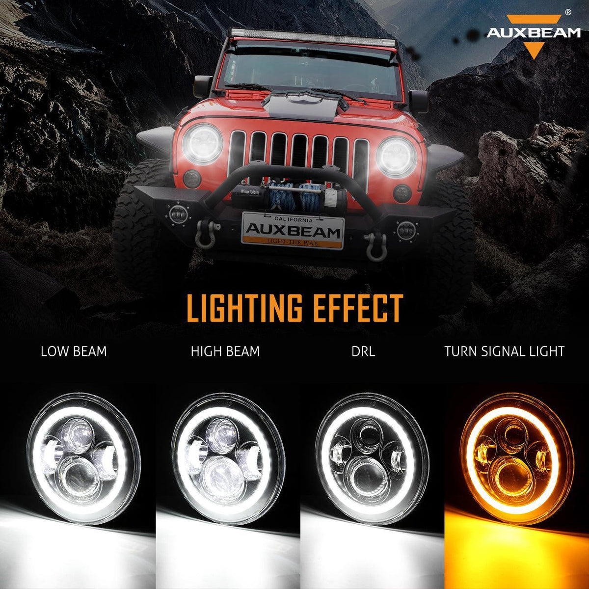 Auxbeam 7'' LED Headlight Replacement for Jeep Wrangler JK