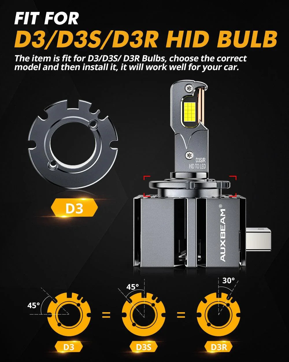 Auxbeam D3 D3S D3R LED Headlight Bulbs 70W D-PRO Series HID Replacement 2 Bulbs
