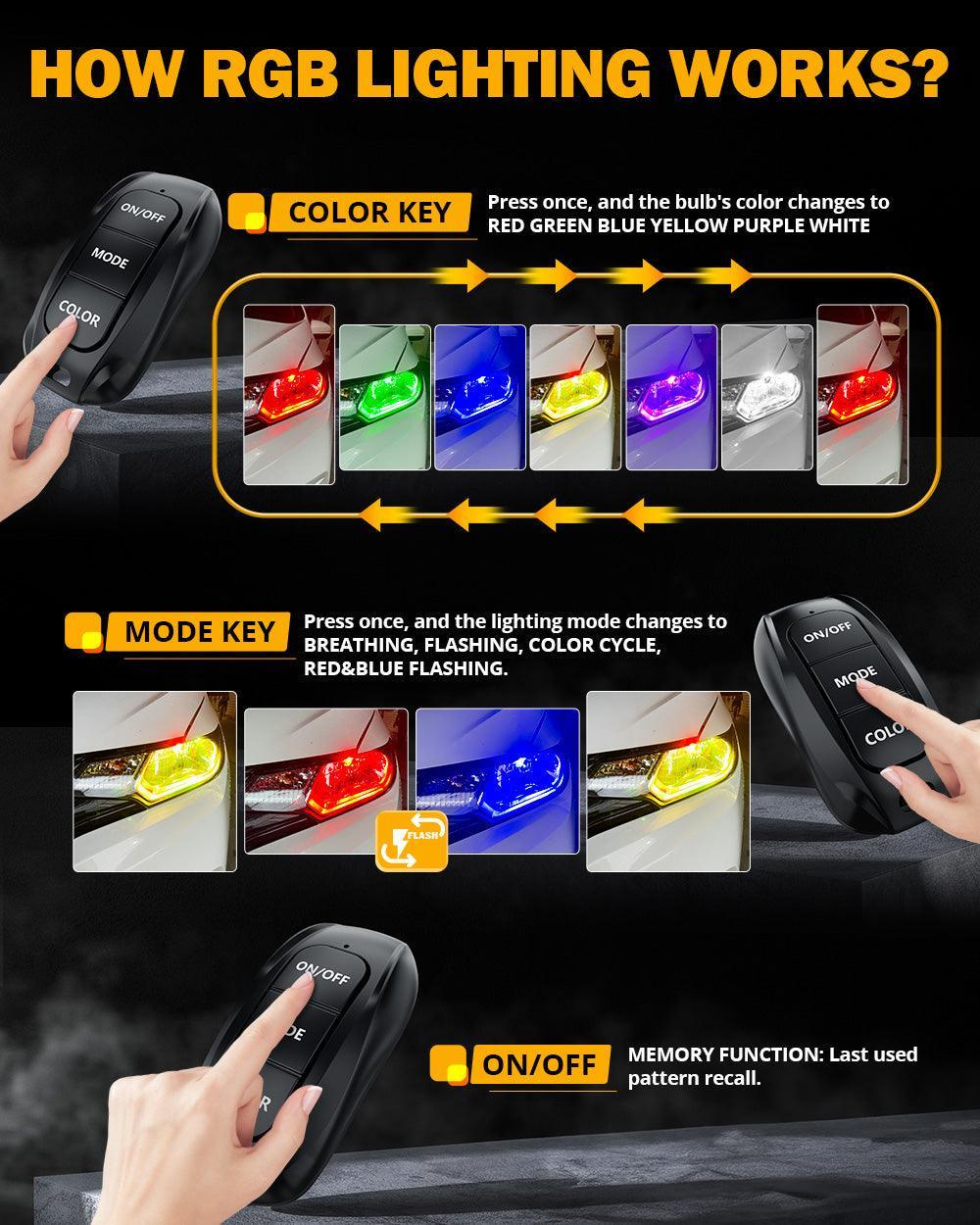 Auxbeam R7 Series 70W RGB Remote Control LED Headlight Bulb/DRL/Fog Light