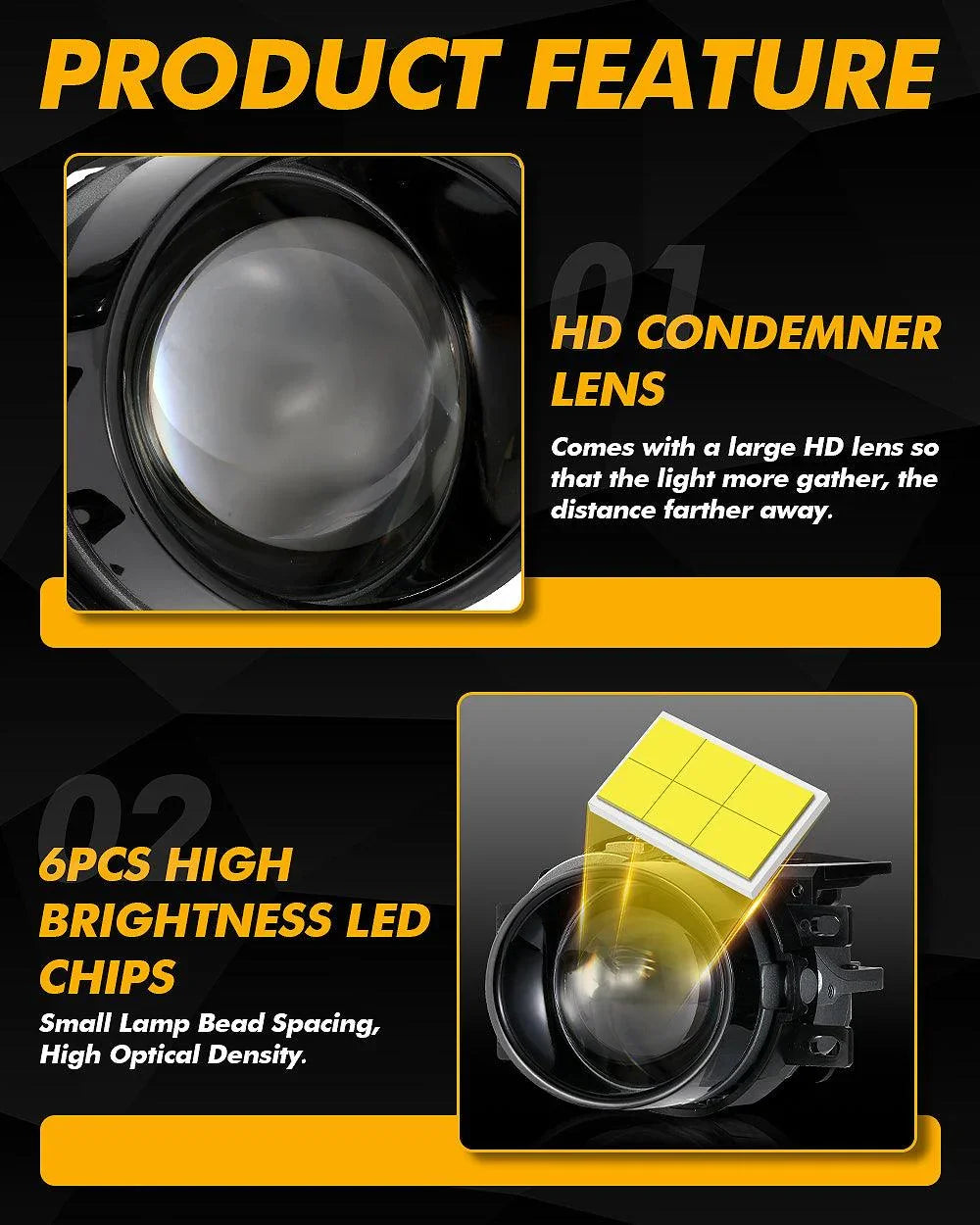 Auxbeam 3 Inch 100W Bi-LED Projector Lens Fog Light 6000K HD for Toyota/Honda