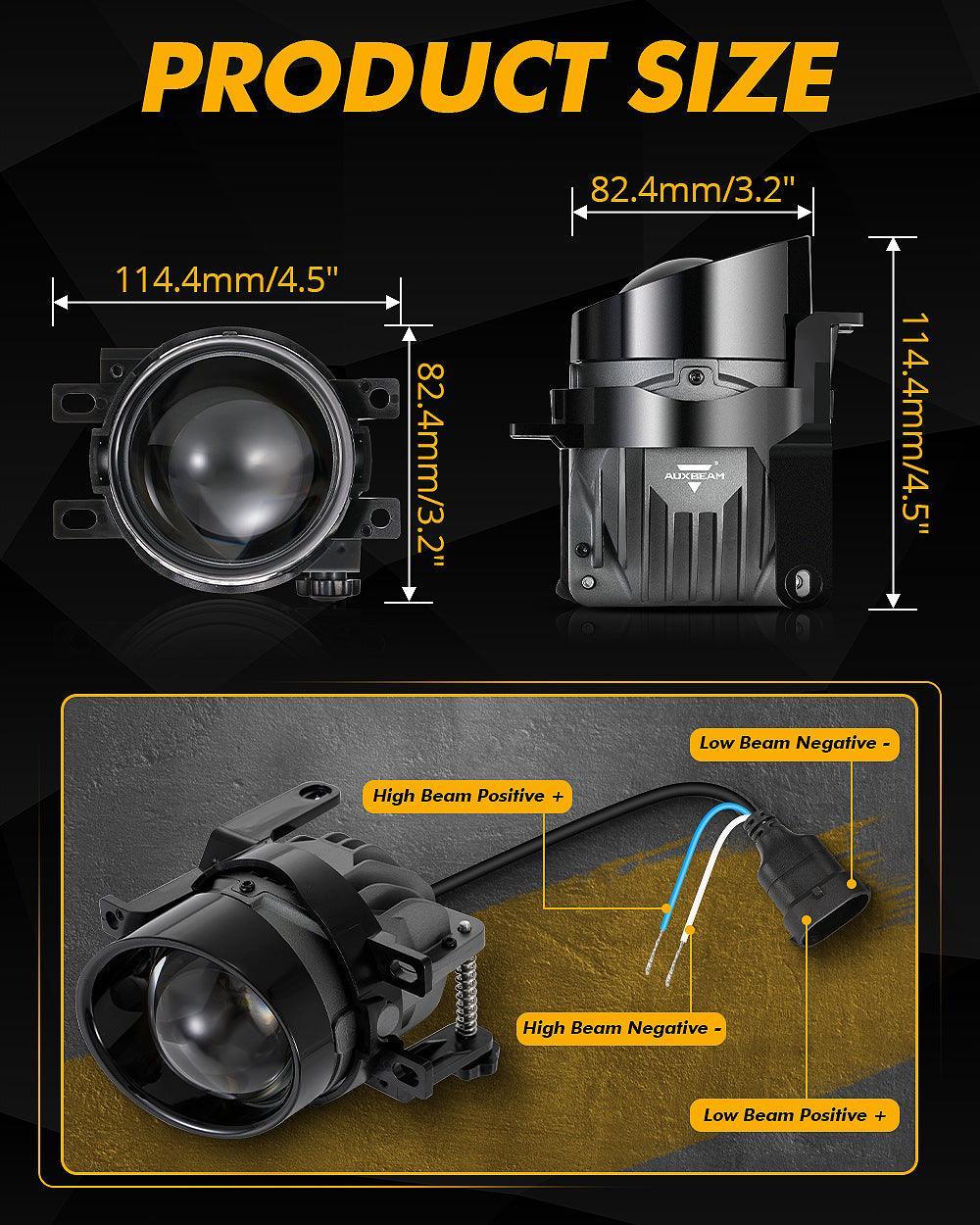 Auxbeam 3 Inch 100W 6000K HD Lens Bi-LED Projector Lens Fog Light for 2012-2022