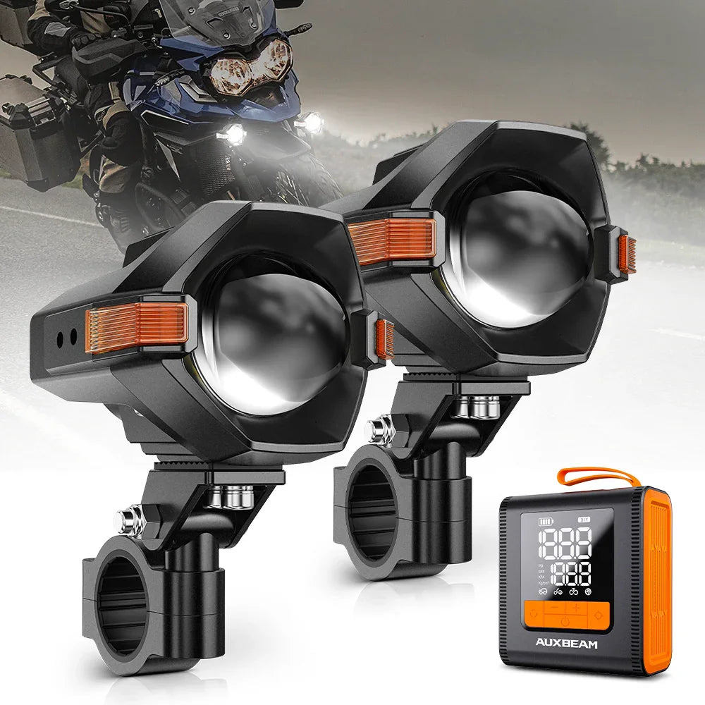 Auxbeam 3 Inch Motorcycle LED Spotlight Bi-LED Projector Lens Headlight 120W