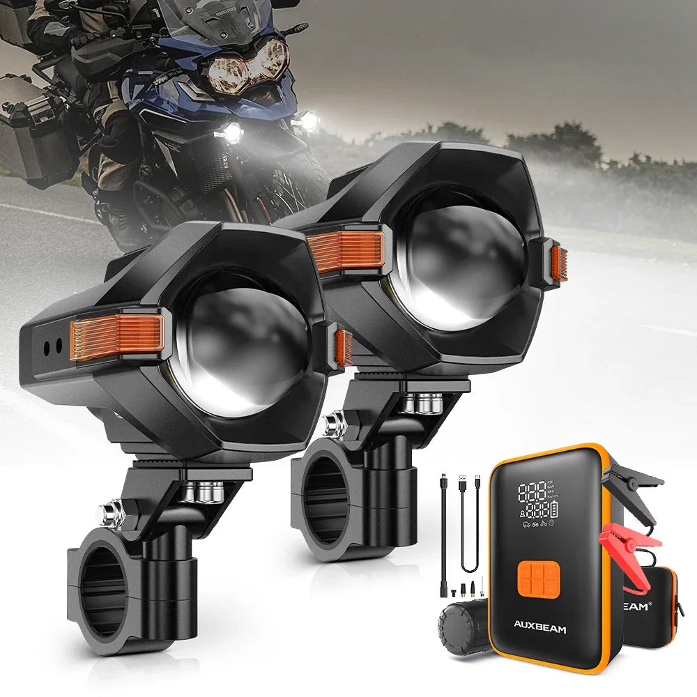 Auxbeam 3 Inch Motorcycle LED Spotlight Bi-LED Projector Lens Headlight 120W