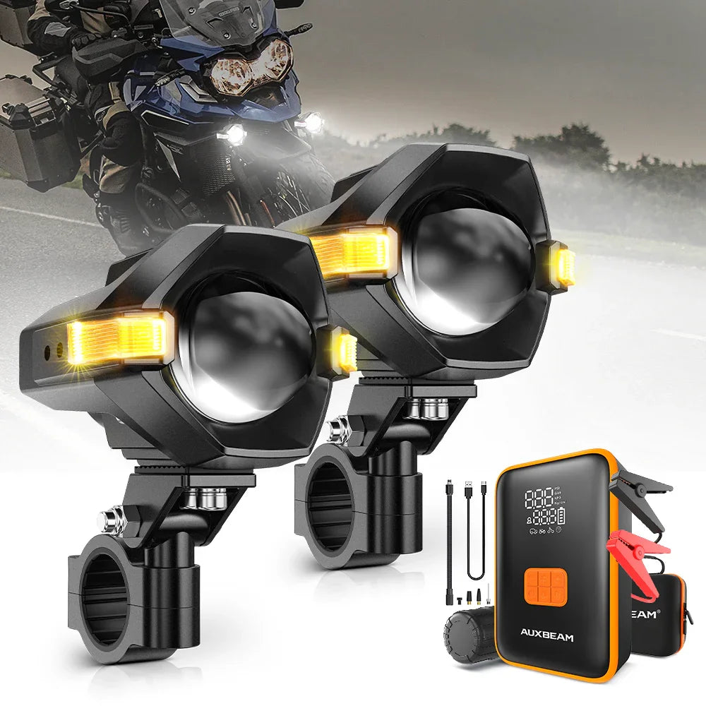 Auxbeam 3 Inch Motorcycle LED Spotlight Bi-LED Projector Lens Headlight 120W
