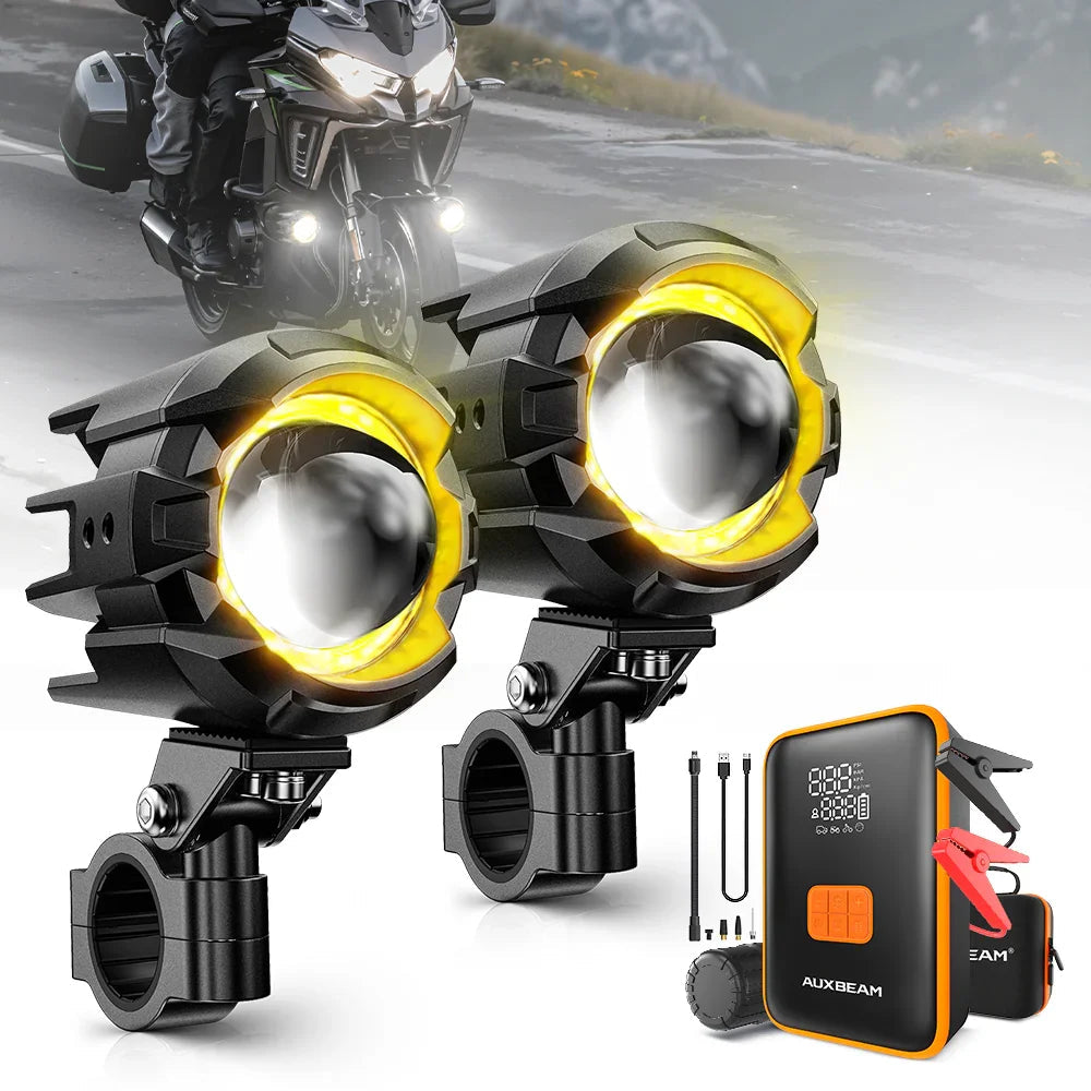Auxbeam 3 Inch Motorcycle LED Spotlight Bi-LED Projector Lens Headlight 120W