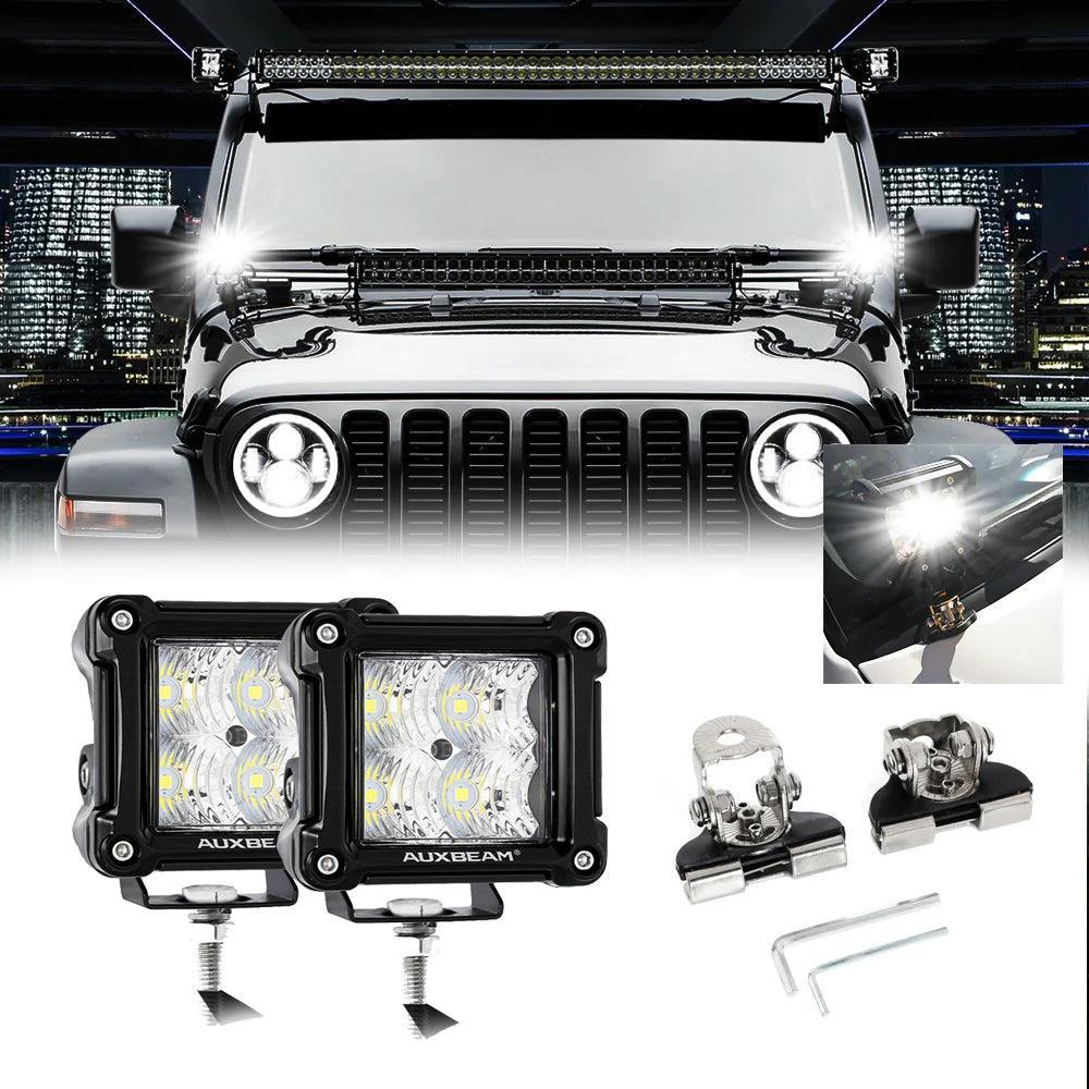 3 Inch Spot/Flood Beam LED Pods Light + Universal LED Working Lights Mounting Brackets