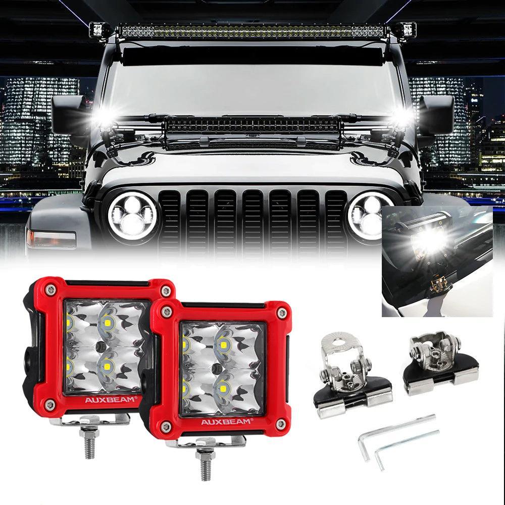 Auxbeam 3 Inch 40W Spot/Flood Beam LED Pods Light + Universal LED Working Lights