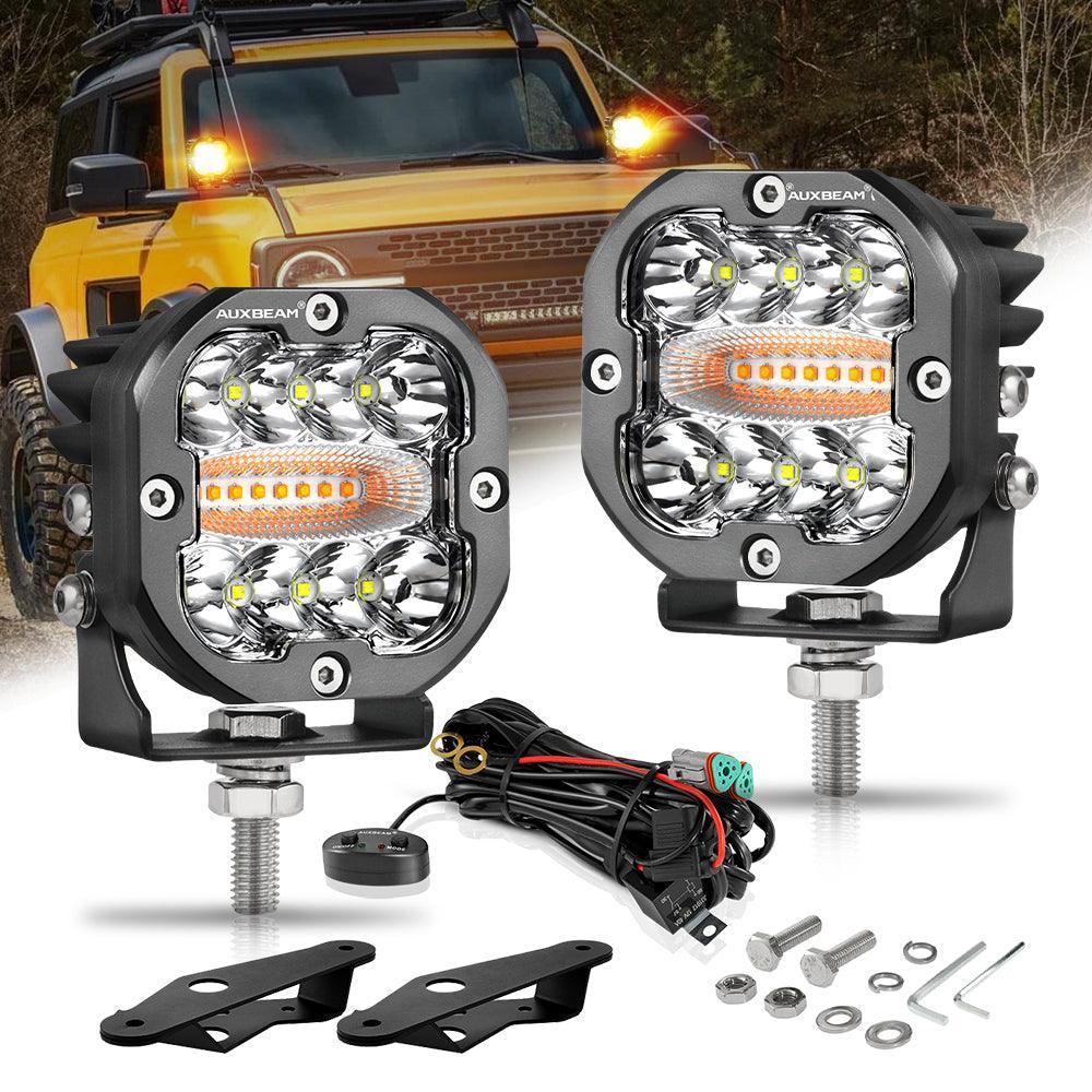3 Inch 96W 9600LM LED Pods 6 Modes LED Driving Light with A-Pillar Mounting Bracket For Ford Bronco 2/4 Door 2021 2022
