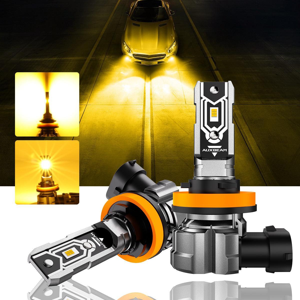Auxbeam H11 H9 H8 H16JP LED FOG Light/DRL Bulbs 50W 2500K Amber Yellow Q5 Series