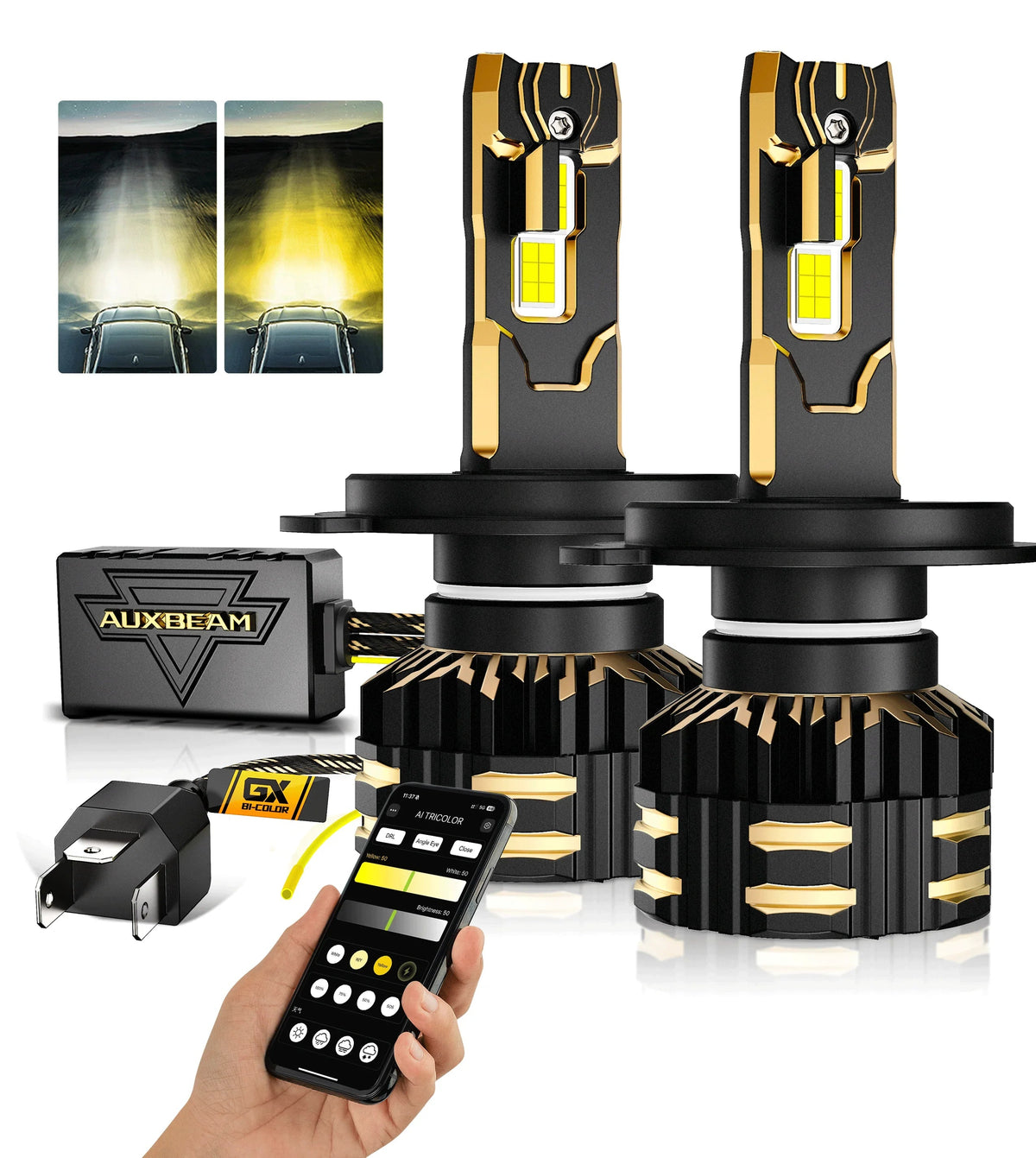 Auxbeam H4 LED Headlight Bulbs 110W GX Bi-Color Smart Series