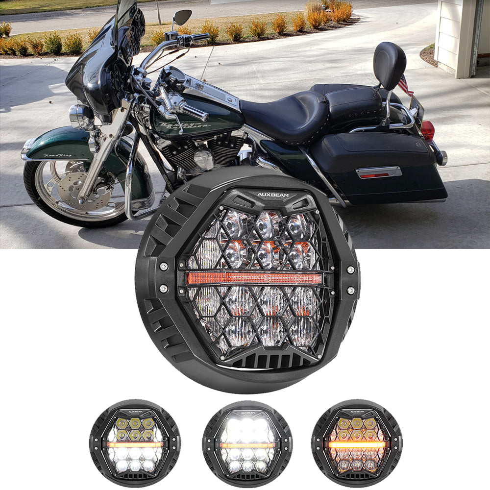 Auxbeam 7 Inch 120W DOT Motorcycle LED Headlight for 1996-2006 Road King EFI