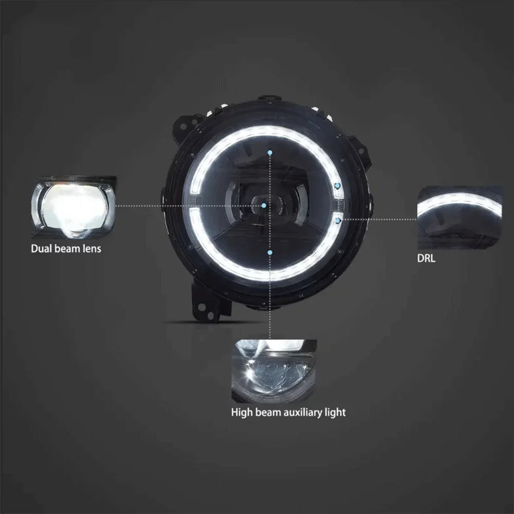 Vland Full LED Headlight Assembly w/ Animation for 2018+ Jeep Wrangler JL/JT
