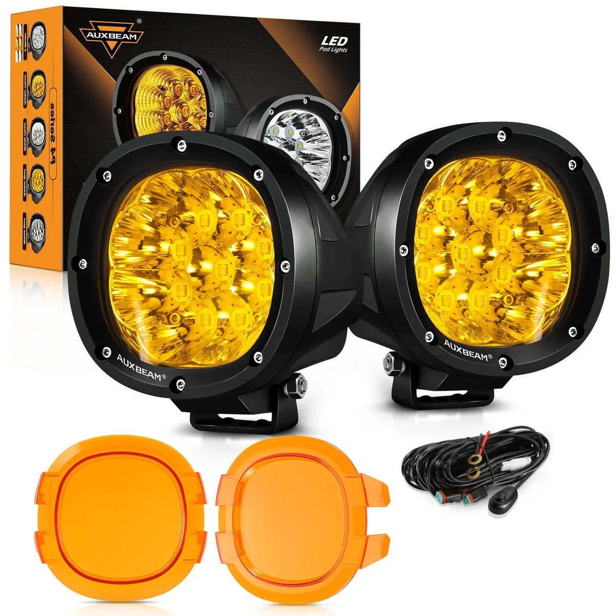 Auxbeam P4 Series 4 Inch 90W Round LED Driving Lights Spot Amber Pod Lights