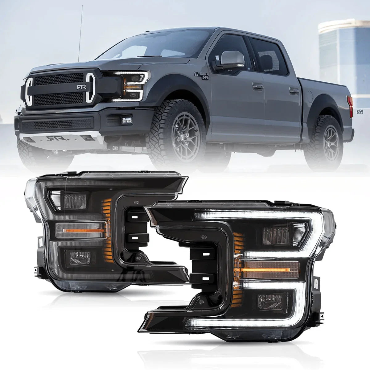 Vland LED Headlight Assembly Dual Beam for 2018-2020 Ford F150 13th Gen