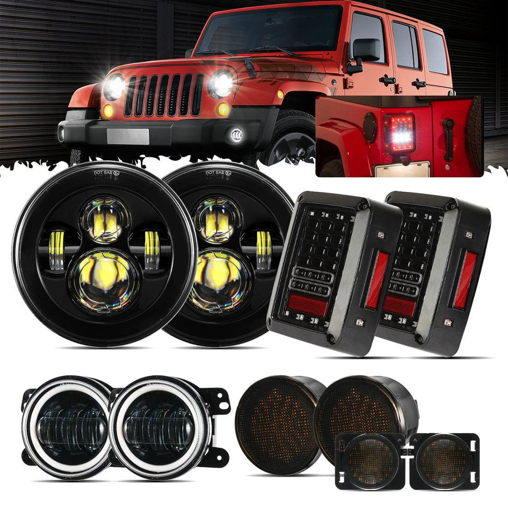 Auxbeam 7'' LED Headlight Replacement + 4'' LED Fog Light + for Jeep Wrangler JK