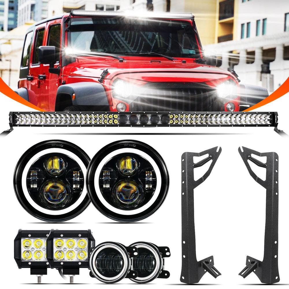 Auxbeam 7" LED Halo Headlights + 4" Inch LED Fog Lights for Jeep Wrangler JK