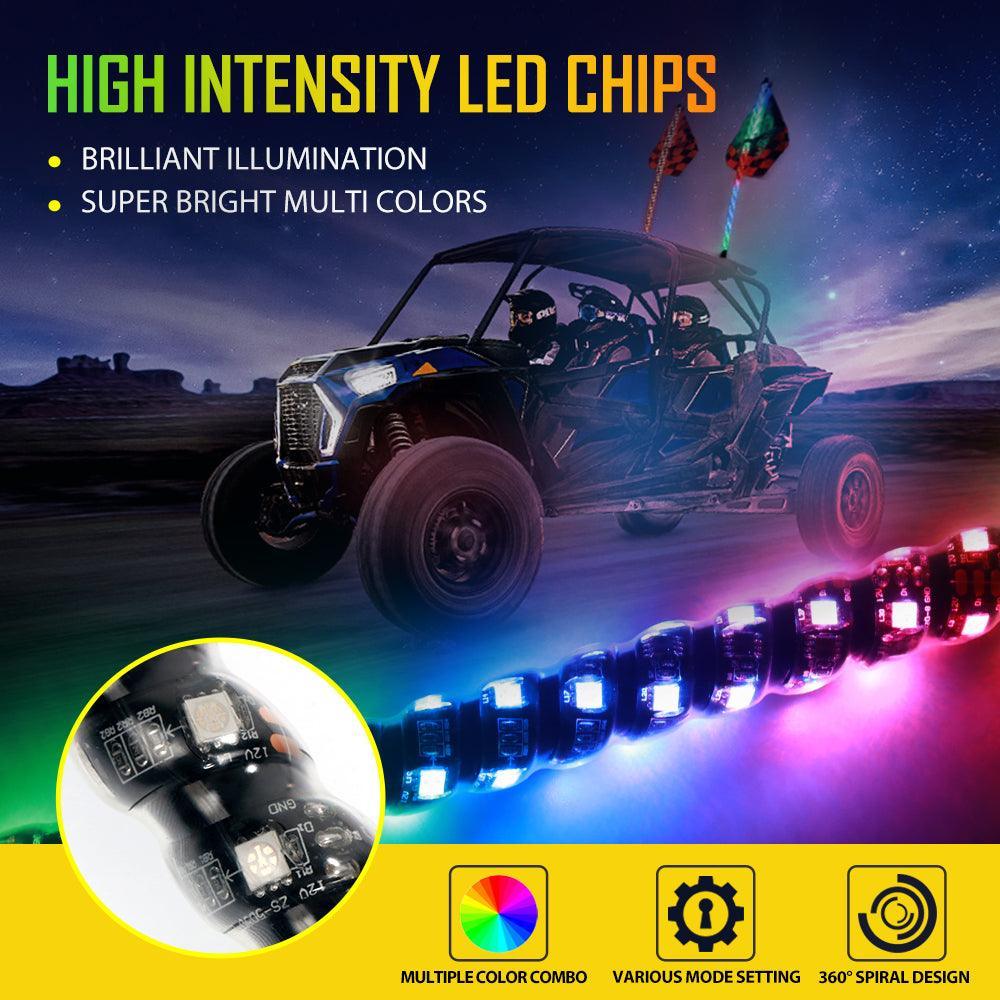 Auxbeam 2Pcs 3FT RGB LED Whip Lights with Turn Signal & Brake Light + RGB LED