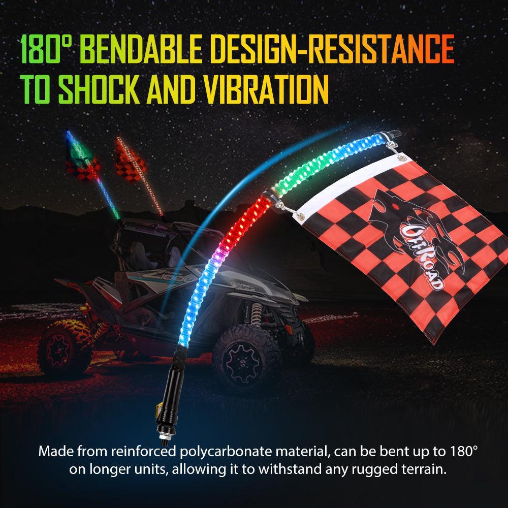 Auxbeam 2Pcs 4FT RGB LED Whip Lights with Turn Signal & Brake Light + RGB LED