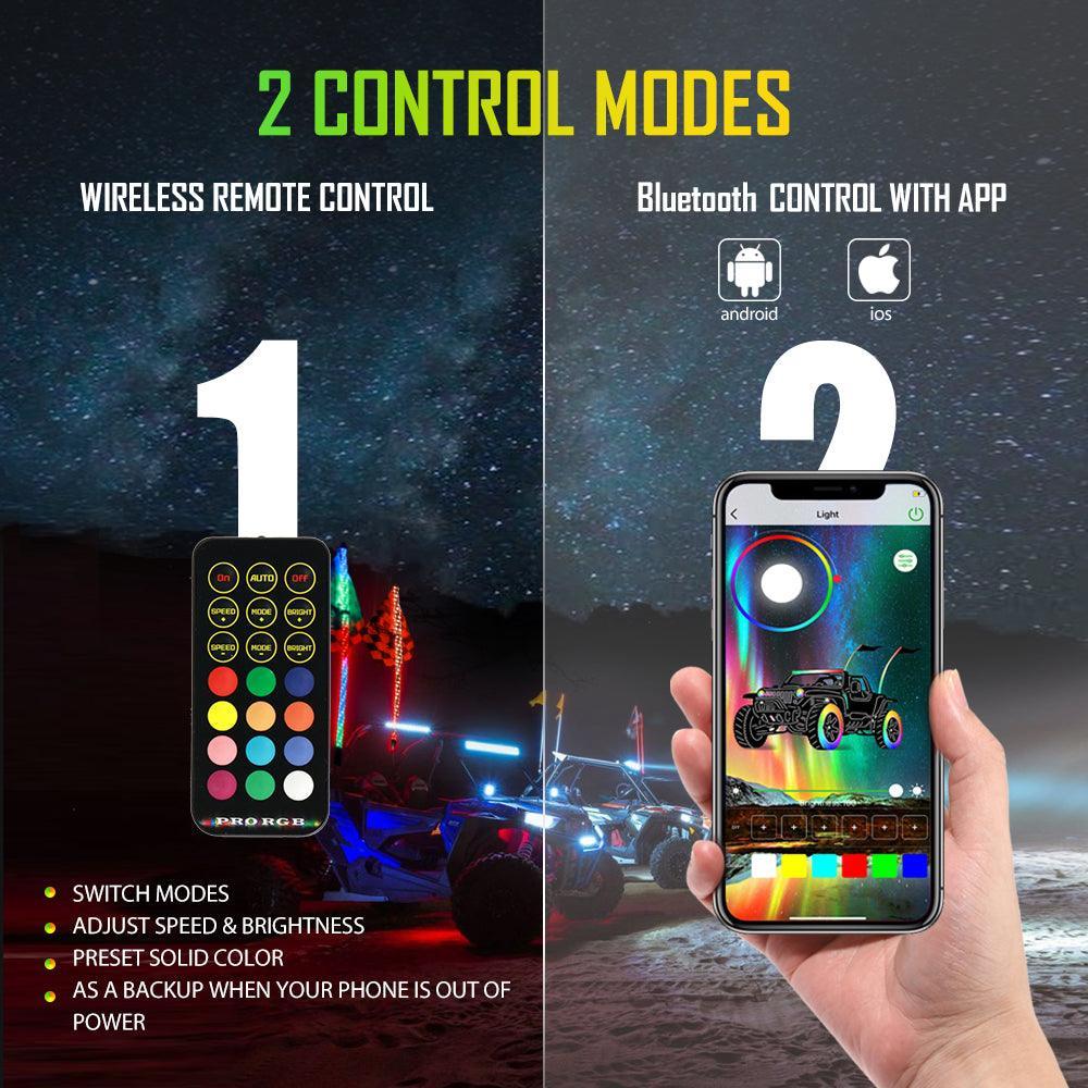 Auxbeam 2Pcs 3FT RGB LED Whip Lights with Turn Signal & Brake Light + RGB LED