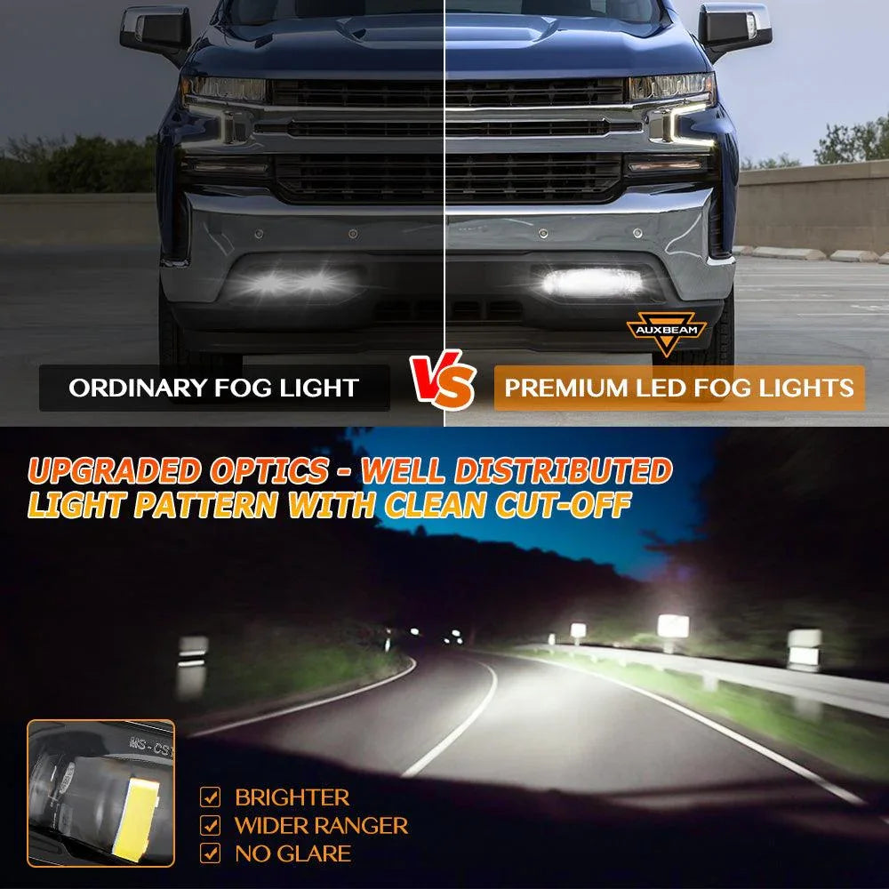 Auxbeam 60W DOT Approved LED Fog Lights for for Chevrolet Silverado 1500/2500
