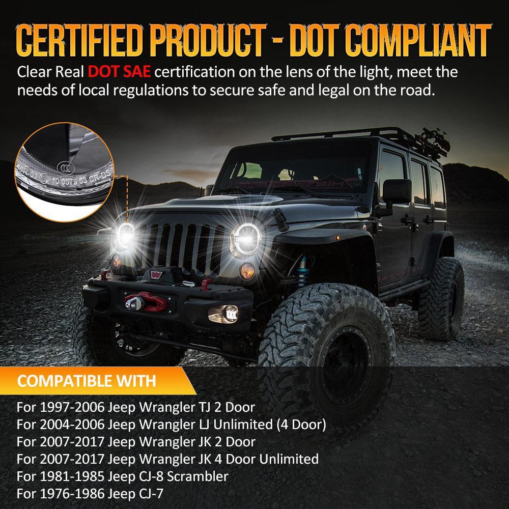 Auxbeam 7 Inch 90W DOT Approved LED Headlights for Jeep Wrangler JK TJ LJ CJ