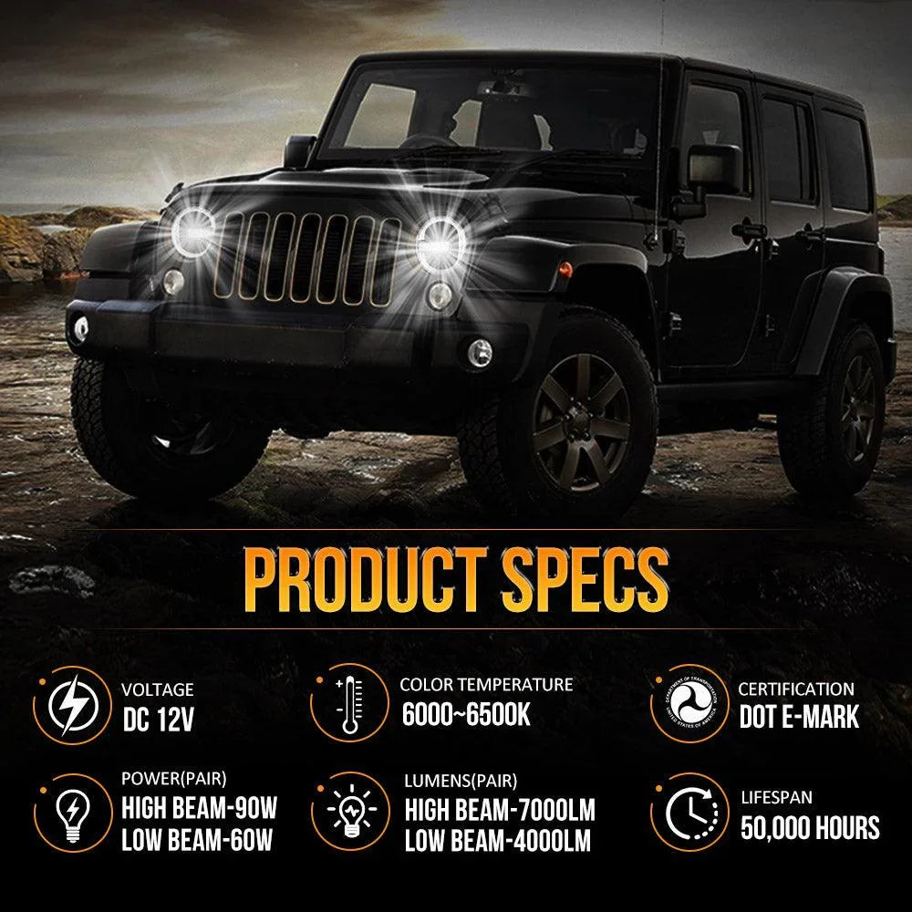 Auxbeam 7 Inch 90W DOT Approved LED Headlights for Jeep Wrangler JK TJ LJ CJ