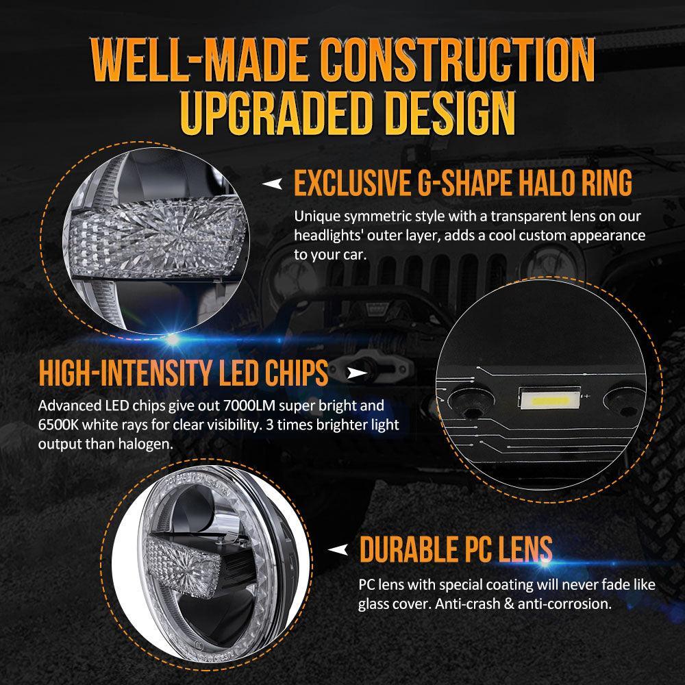 Auxbeam 7 Inch 90W DOT Approved LED Headlights for Jeep Wrangler JK TJ LJ CJ