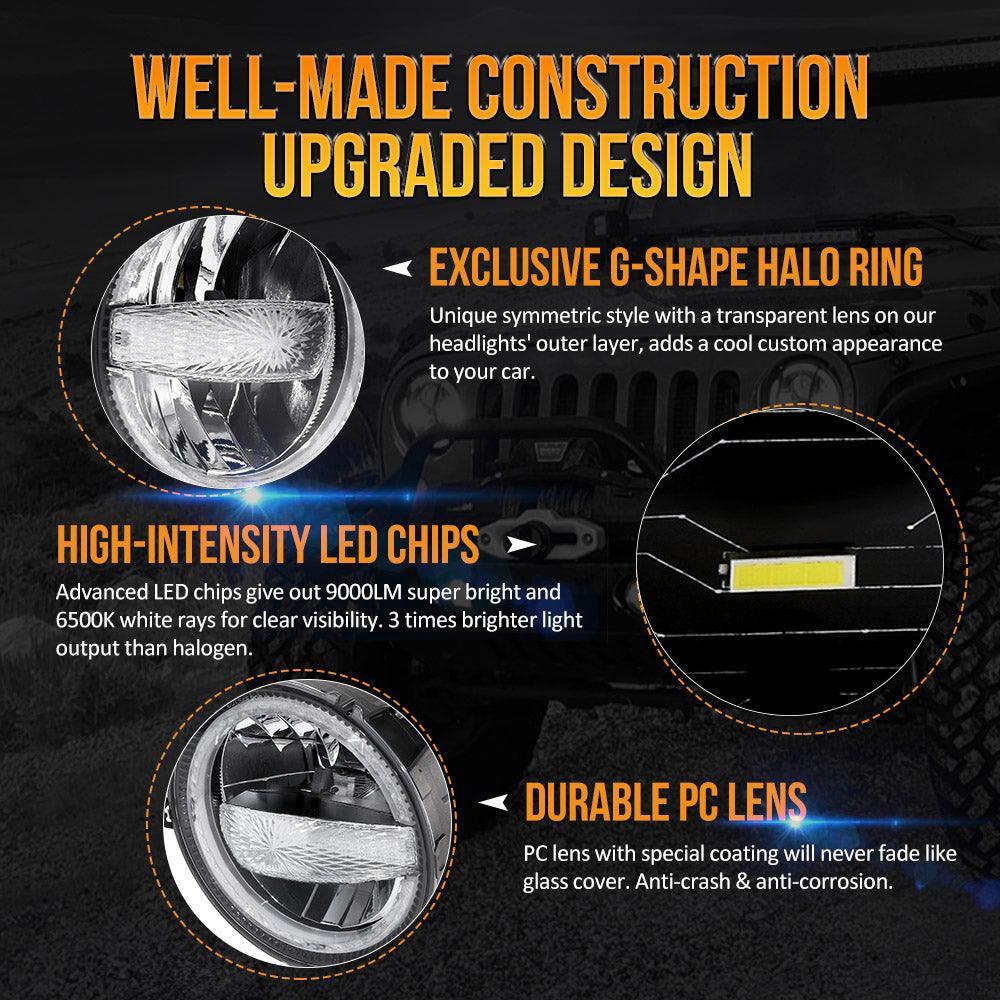 Auxbeam 9 Inch 120W DOT Approved LED Headlights for 2018-2021 Jeep JL JLU