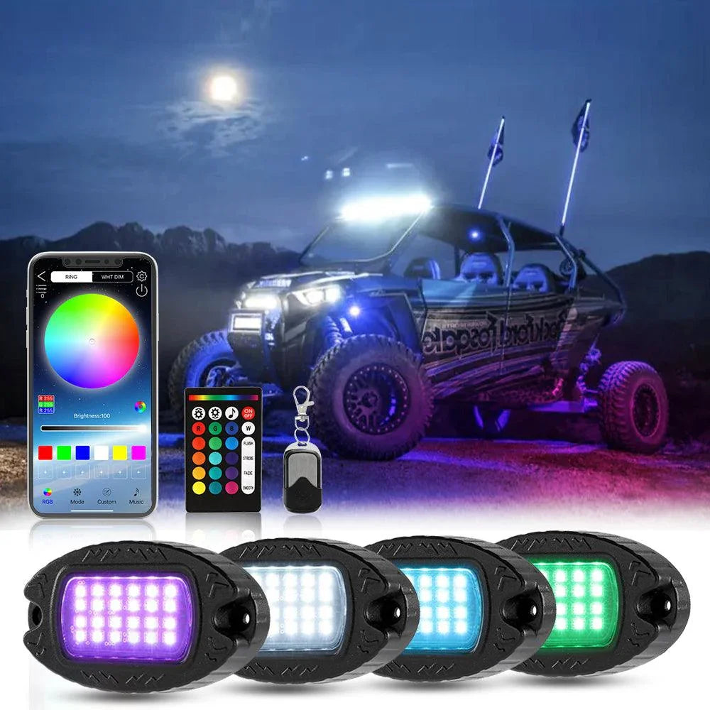 Auxbeam RGBW LED Rock Lights Kit with Bluetooth APP & Wireless Remote Control