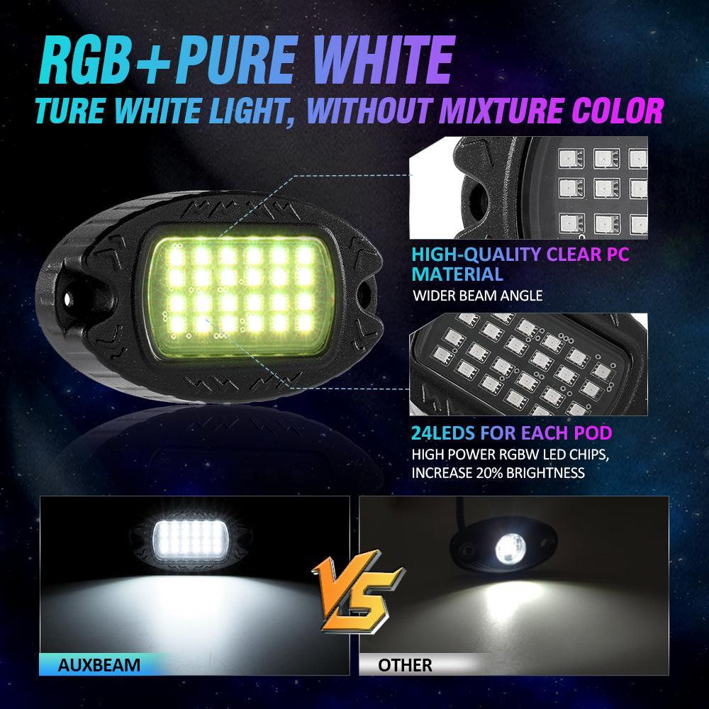 Auxbeam RGBW LED Rock Lights Kit with Bluetooth APP & Wireless Remote Control