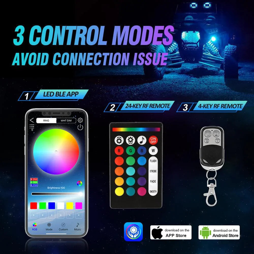 Auxbeam RGBW LED Rock Lights Kit with Bluetooth APP & Wireless Remote Control