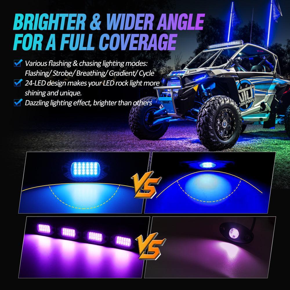 Auxbeam RGBW LED Rock Lights Kit with Bluetooth APP & Wireless Remote Control