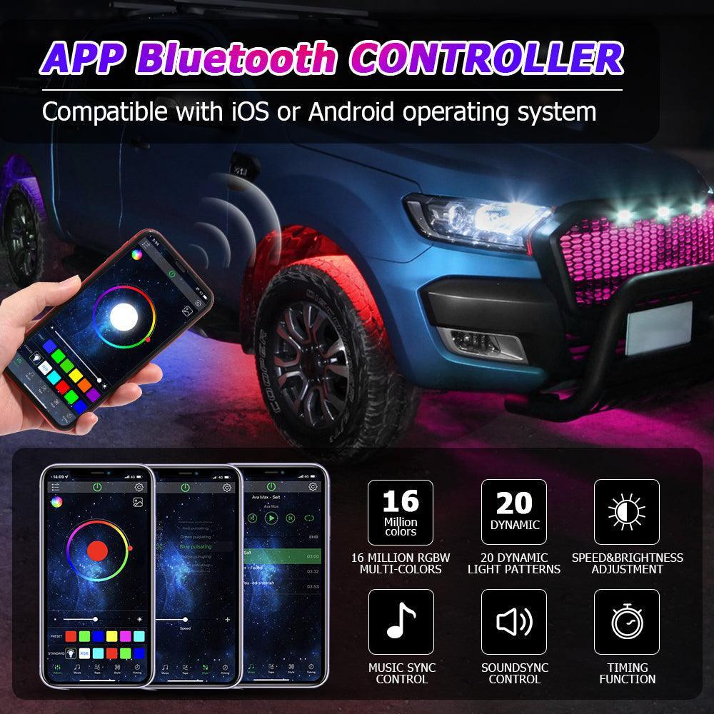 Auxbeam Magic Dream Color RGB LED Rock Lights Kit with Bluetooth APP Control