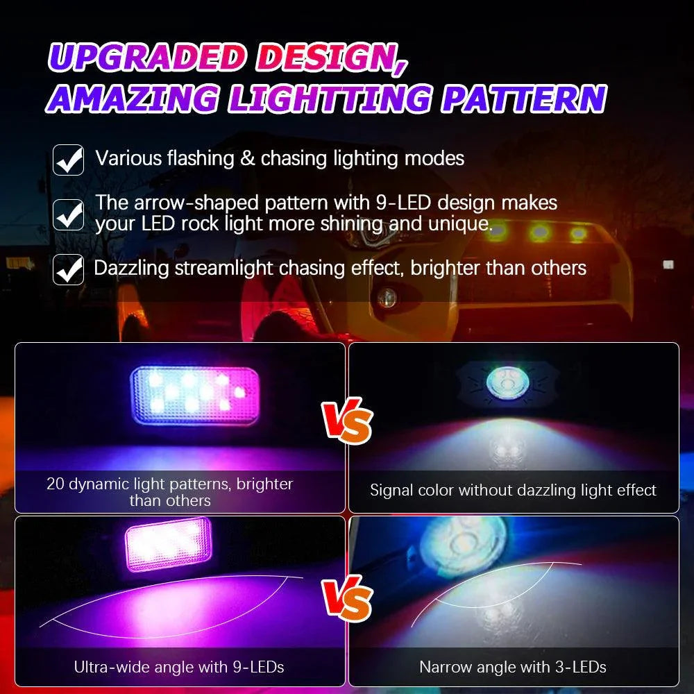 Auxbeam Magic Dream Color RGB LED Rock Lights Kit with Bluetooth APP Control